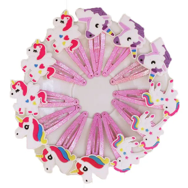 Nya 100pcs / mycket 4 färger Glitter Unicorn Hairclips Cartoon Animal Hair Clips Söt plast hårpinnar Kids Headwear Hårtillbehör för tjejer