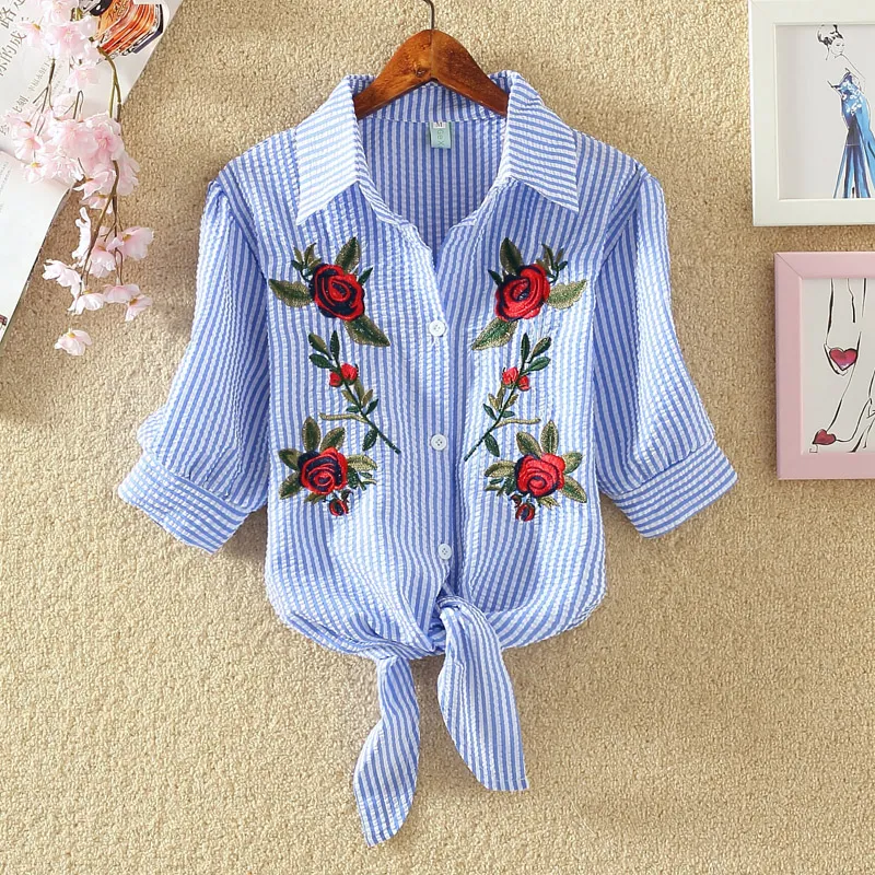 Blusa De Mujer Camisas Bordadas 2018 Blusa Coreana De Manga Corta