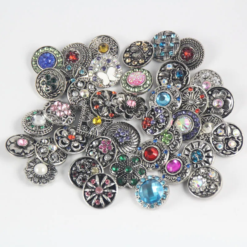 Noosa Snap Button Jewelry Wholesale Fit Bracelet Bangles Necklaces 18mm Metal Rhinestone Ginger Snap Buttons Charm Bracelets