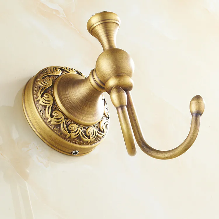 New Classic Full Copper Robe Hook European Carved Chinese Wall Hanging Hook Solid Wall Vintage Door Hook Antique Double Coat Hangers