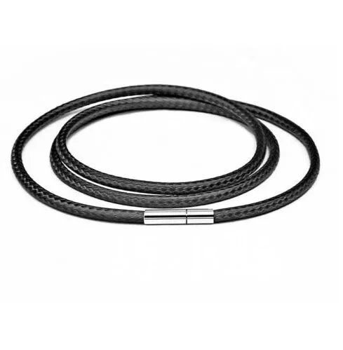 Sälj 20st Lot Fashion Men's rostfritt stål lås Black Wax Leather Cord Choker Halsband DIY301J