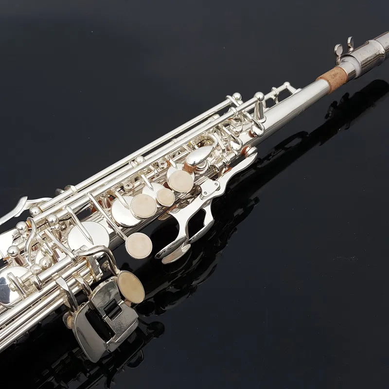 Nieuwe aankomst sopraan b b saxofoon parel knoppen hoge kwaliteit messing verzilverde muziekinstrumenten met zaak