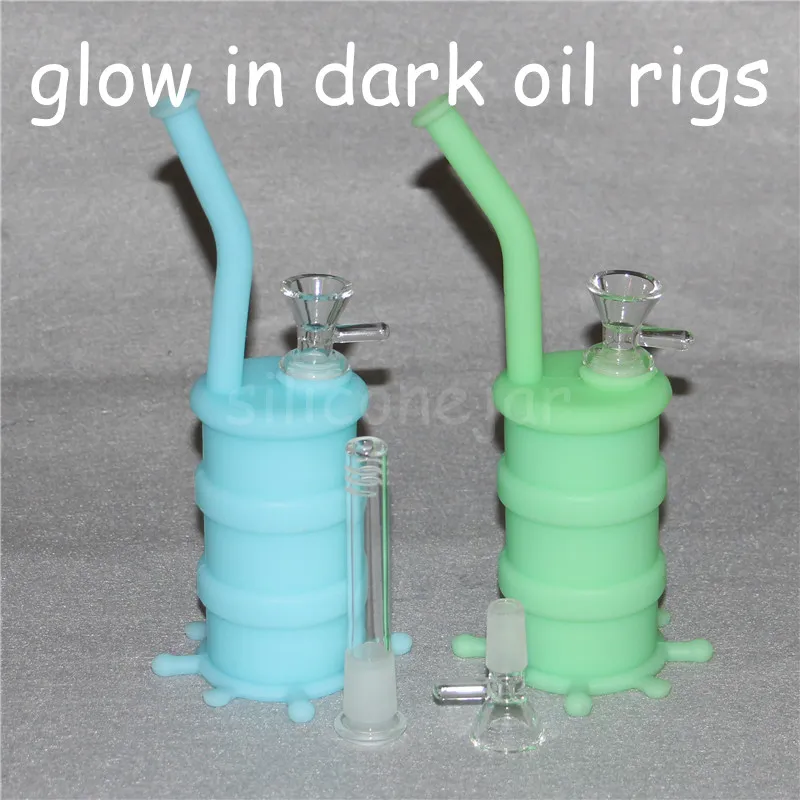 Glow in the dark Hookah Silicone Oil Barrel Rigs Mini Silicone Rigs Dab Jar Bongs Jar Water pipe Silicon Oil Rigs DHL