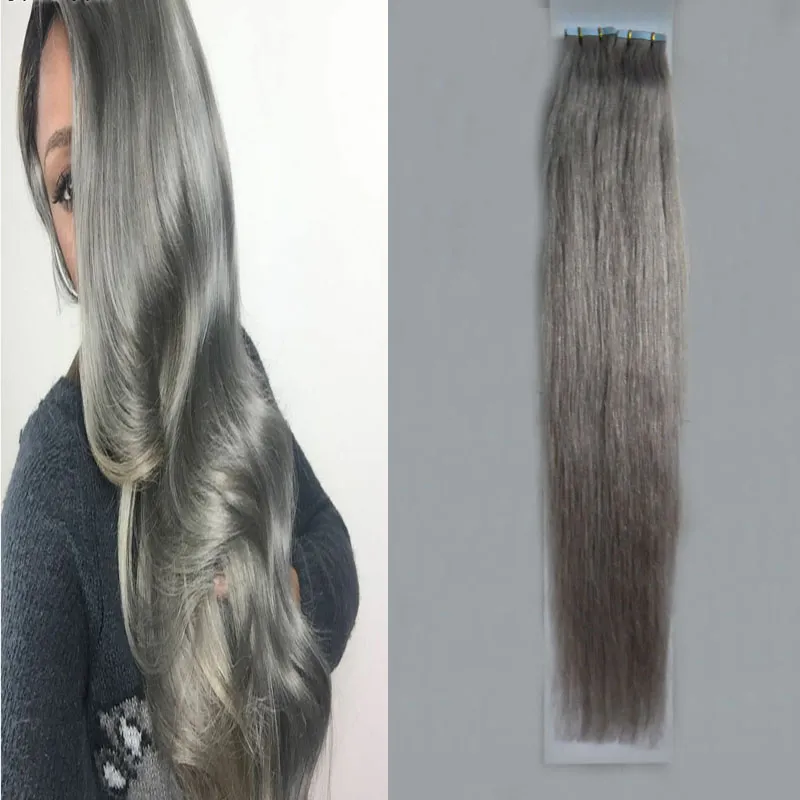 Серебряные седые наращивания волос ленты в наращиваниях человеческих волос 12 