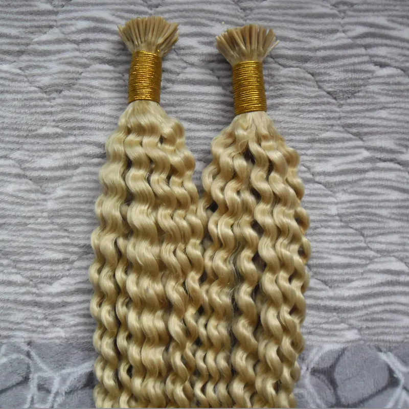 I Tip Haarverlängerungen, 613 blondes Echthaar, verworrene lockige, maschinell hergestellte Remy-Haarverlängerung, vorgebunden, 200 g, 200er
