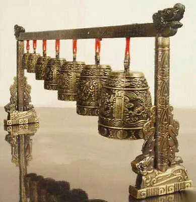 Chinesisches Feng Shui-Drachengedicht aus Messing mit 7 sieben Serienglocken