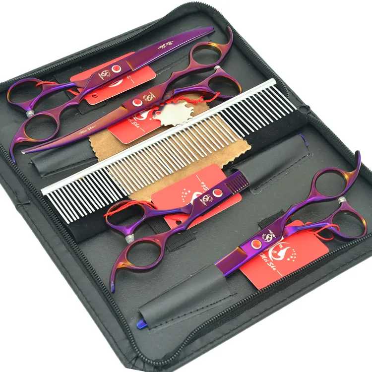 7.0Inch Meisha Japan 440c Purple Pet Grooming Shears Set Big Cutting Scissors Thinning Clippers Curved Tijeras Puppy Supplies HB0108