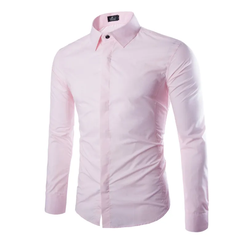 5 couleurs taille asiatique XXXL hommes à manches longues coupe ajustée chemise habillée bouton couvert plaine blanc rose chemises hommes vêtements 2018 CS11