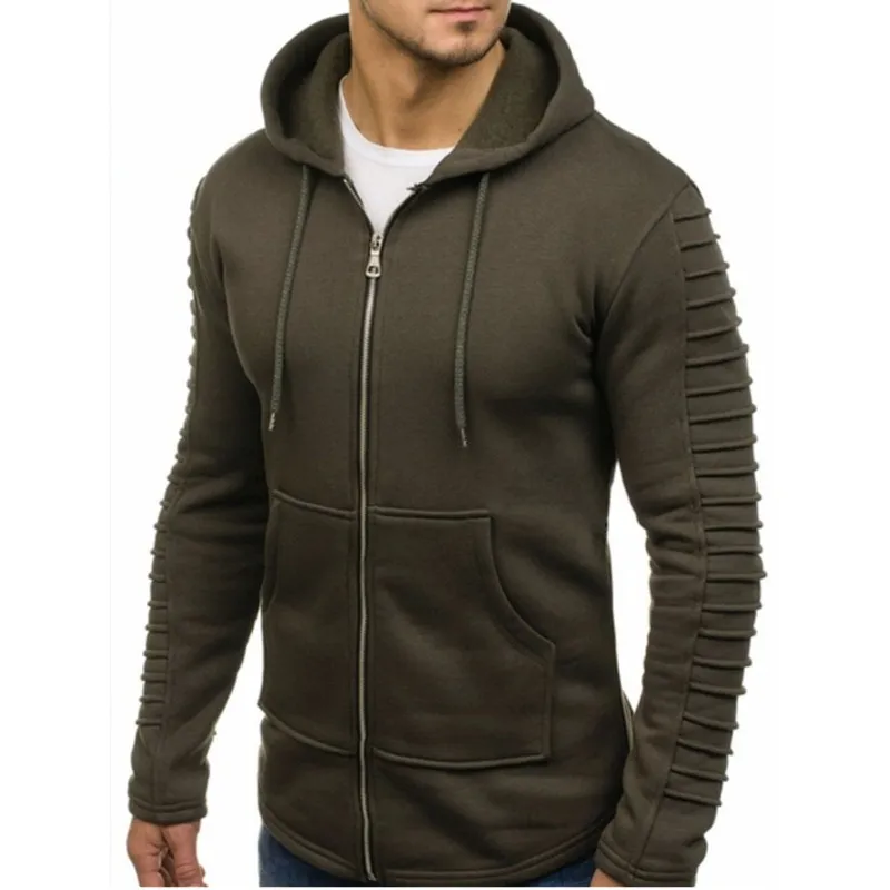 2018 New Mens Hipster Hop Hop Zipper Pockets Hoodies Pleated Long Sleeve Solid Hooded Sweatshirts Fashion Urban Clothing