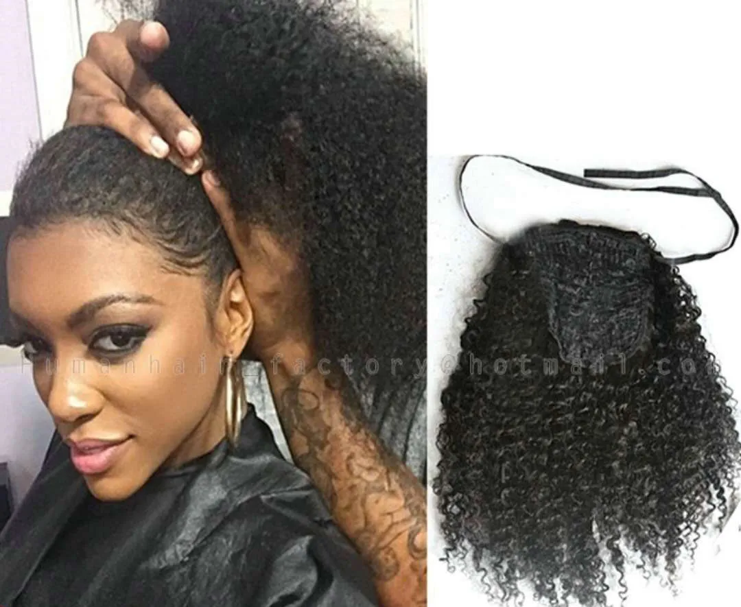 120g Kinky Krullend Paardenstaart Haar Extenions Clip in Onverwerkte Real Braziliaanse haar Paardenstaart Afro Kinky Krullend Natural Puff Free Levering Ship