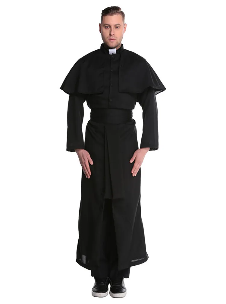 Costume medievale Rinascimento Monaco Sacerdote Abbigliamento Uomo Dio Padre Missionario Abiti Abiti Halloween Party Nun Costume Set