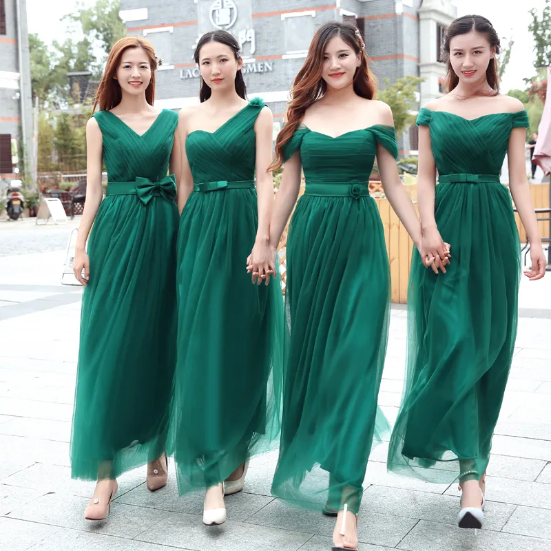 Neue koreanische Brautjungfernkleider, langes weißes Chorschwestern-Shouwan-Kleid, Kostüme, grüne Gaze, formelle Kleider HY0004