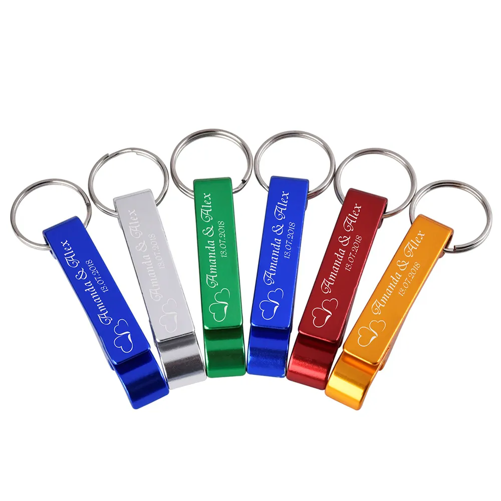 Personalized Engraved Bottle Opener Key Chain Wedding Favors Brewery Hotel Restaurant 8 Colors Customized 50 pcs