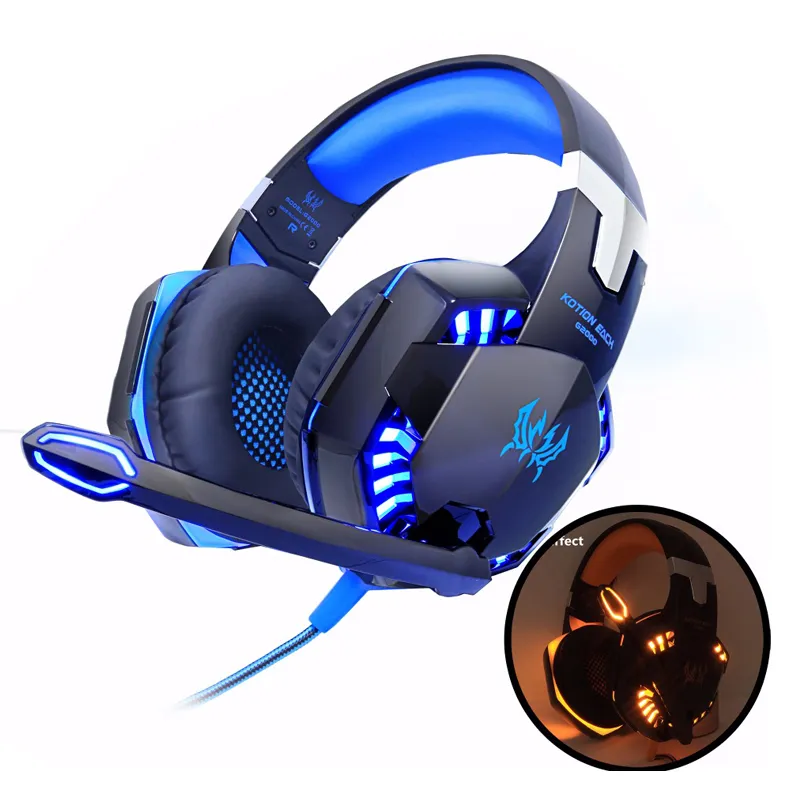 EACH G2000 Gaming Headphones Computer Stereo Over-Ear Deep Bass Game Headset Headband Fone de ouvido com microfone LED Light para PC LOL Gamer