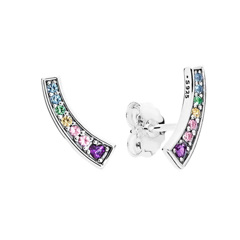 2019 nouvelle mode luxe femmes couleur cristal arc en ciel boucle d'oreille pour Pandora 925 en argent Sterling boucle d'oreille bijoux avec boîte cadeau