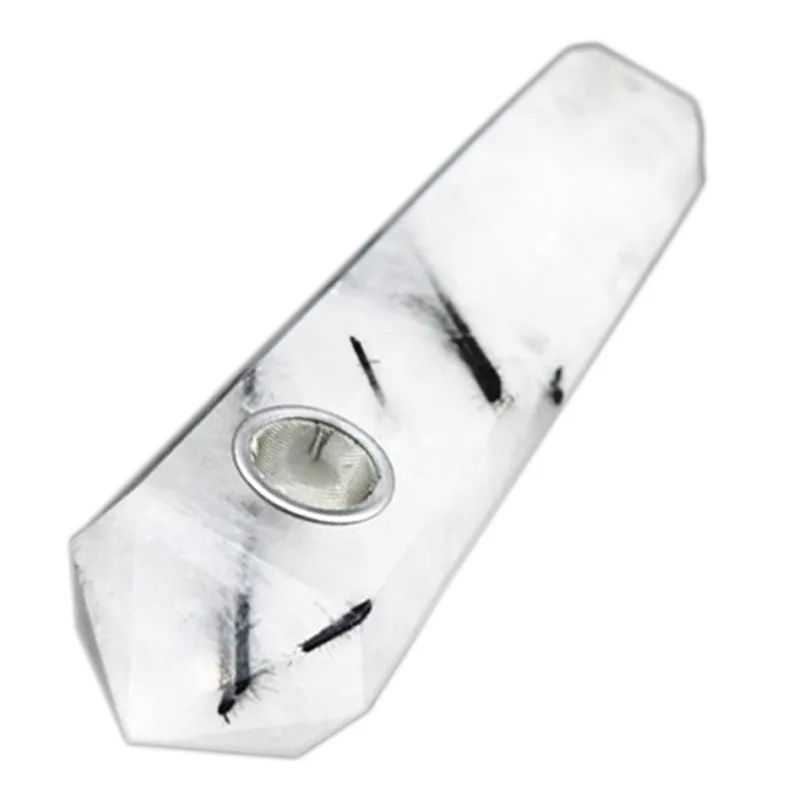 DingSheng Naturel Noir Tourmaline Fumer Pipe Cristal Quartz Pierre Baguette Point Cigares Tuyaux Avec Filtre En Métal Pour La Santé Fumer