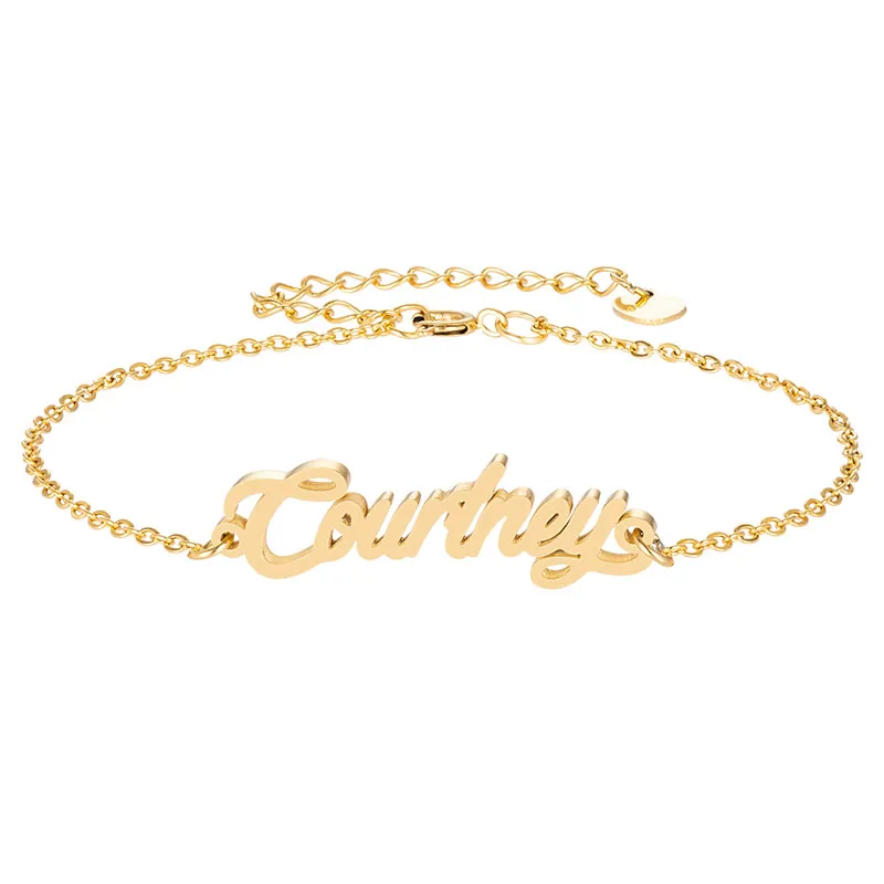 اسم "Courtney" Charm 18K Gold Plated Stainless Stains Bracelets for Women Figured Custom Charm Gift