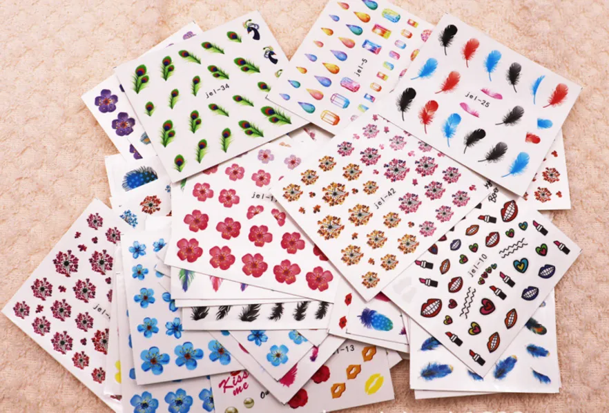 48 ark mix färgöverföring folie nagel konst blommor klistermärke dekal för polsk vård diy universum nagell konst dekorativet