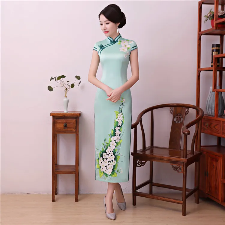 Новый китайский Cheongsam 2020 Мягкая дышащая Высокая шея Традиционная QiPao оболочка Sexy Раздельное вечерние платья для женщин