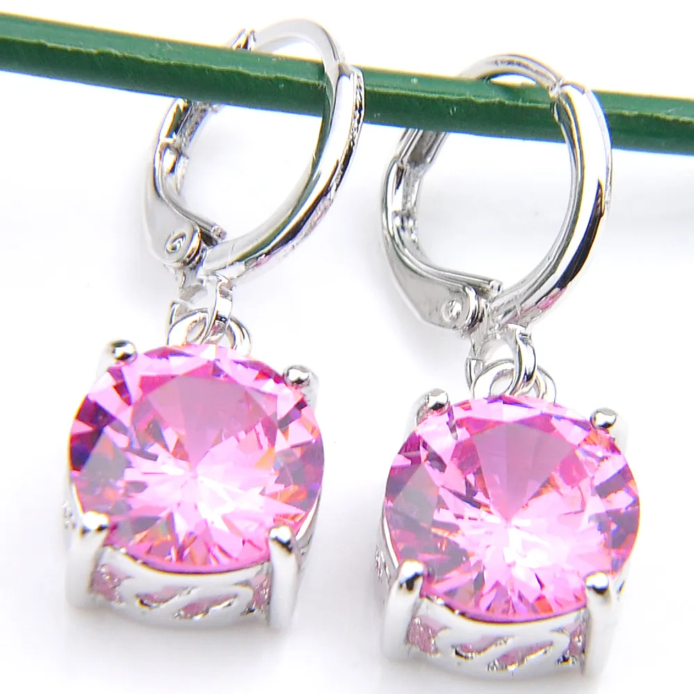 Novel Luckyshine Classic Round Pink Kunzite Crystal Cubic Zirconia 925 Silver Pendants Necklaces Earrings Gift Wedding Jewelry Sets
