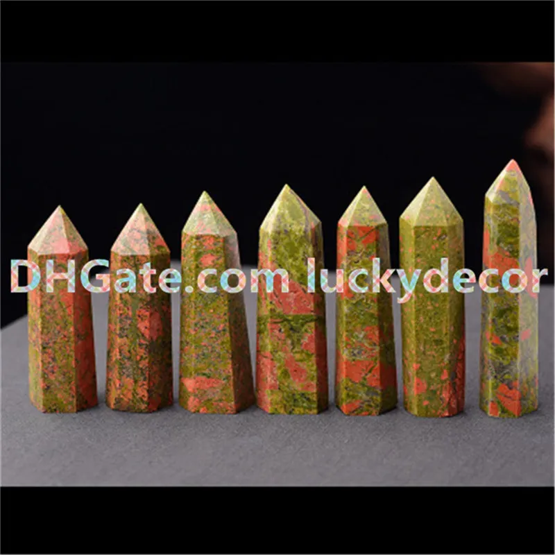 5Pcs Nature Unakite Jasper Rock Crystal Point Wand Epidote Tower Mineral Specimen Reiki Energy Meditation Stone Optimist Gemstone Decoration