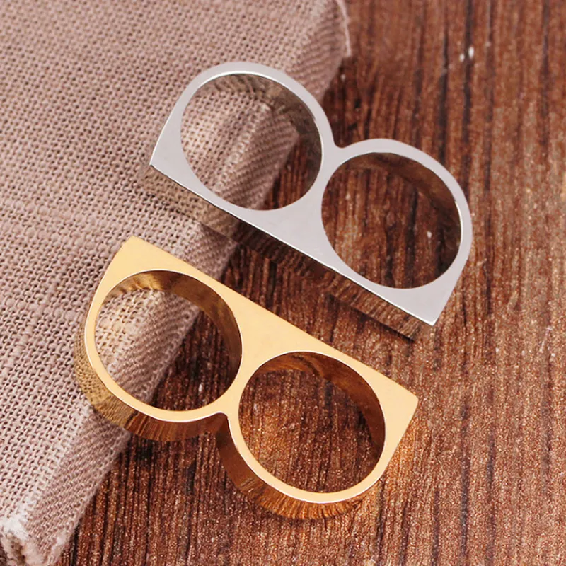 Vintage Punk Metal Double Finger Rings For Men Women Hip Hop Fashion Jewelry Silver Mens Gold Rings Party Gifts