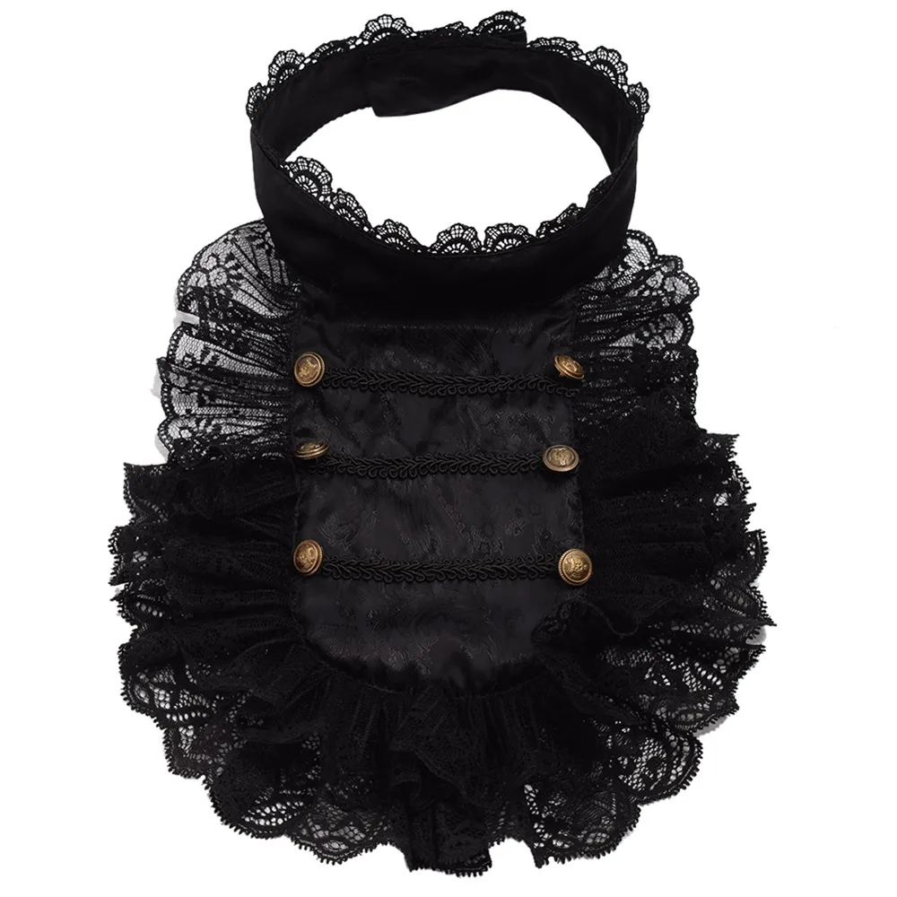 Vintage Ręcznie wykonane steampunk Victorian Royal Men Ruffle Black Lace Odłączany kołnierz Jabot Cosplay Costplay Akcesoria