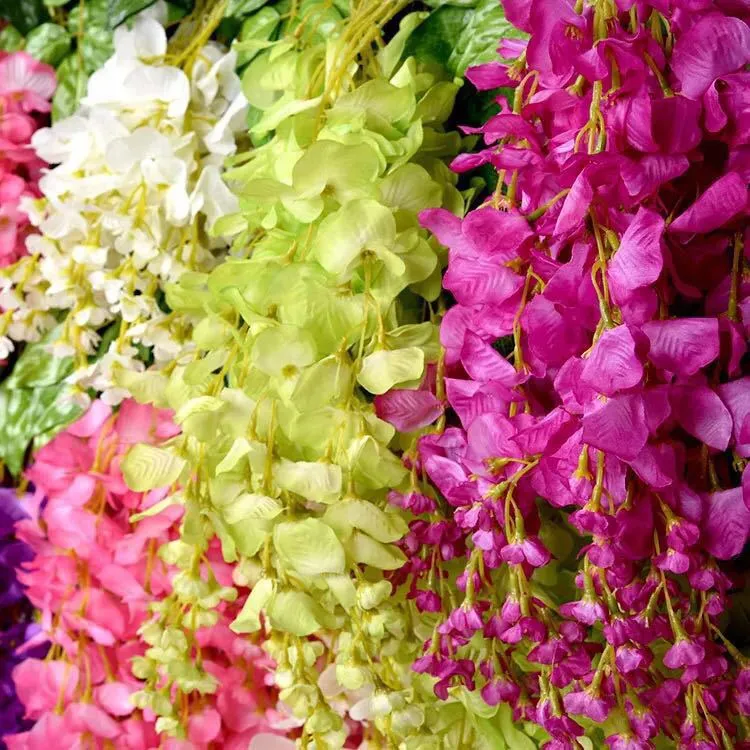 Wholesale Wisteria Fake Hanging Vine Garden Decorations Silk Foliage Artificial Flower Leaf Garland Plant Home Decoration Colors for choose