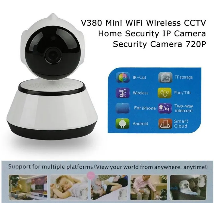 V380 Telefon app HD 720P mini IP-kamera WiFi-kamera Trådlös P2P Säkerhetskamera Nattvision IR Robot Baby Monitor Support 64g
