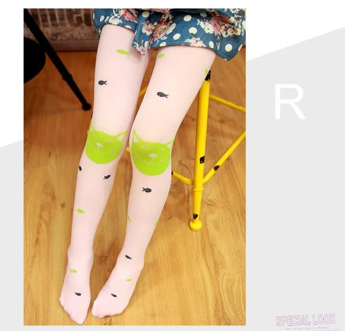 Spring Summer Girls Velvet Pantyhose Children Leggings Socks Cute Cartoon Cat Fish Pattern Candy Color Quality 