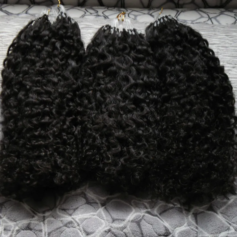 Partihandel Virgin Mongolian Afro Kinky Curly 300s Applicera Naturligt hår Mikro Link Hårförlängningar 300g Micro Loop Mänskliga hårförlängningar