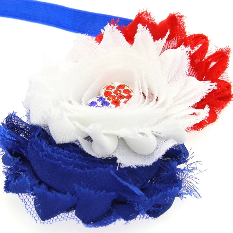 Neonate US Independence Day Fasce capelli con strass in chiffon con fiore Fascia capelli Sparkle Bands 4th of July Fascia capelli Copricapo a righe i