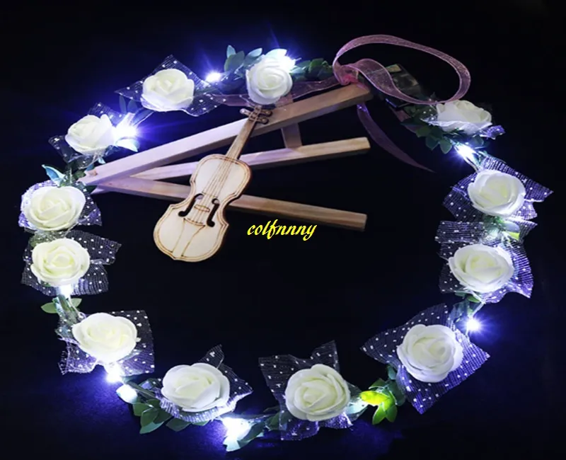 Party favor Decor 12 flowers Led Flower Wreath Headband Festival Floral Garland for Wedding Headdress Glow Hair Band