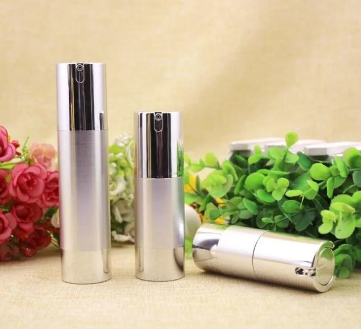 50PCS sliver 30ml airless pump packaging for cosmetic ,plastic 30 ml bottle with pump , plastic round 30ML bottle with dispenser lin3322