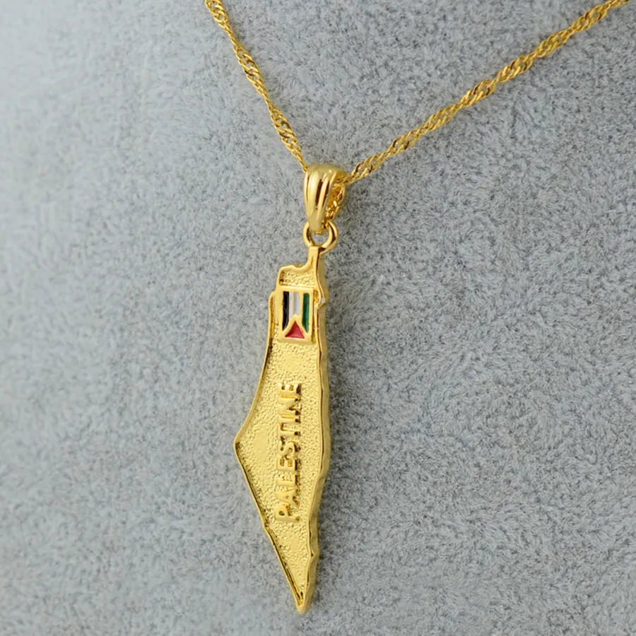 Anniyo Palestine Map National Flag Pendants Necklaces Chain Gold Color Jewelry For Women Men Palestinian Gift 0051011278677