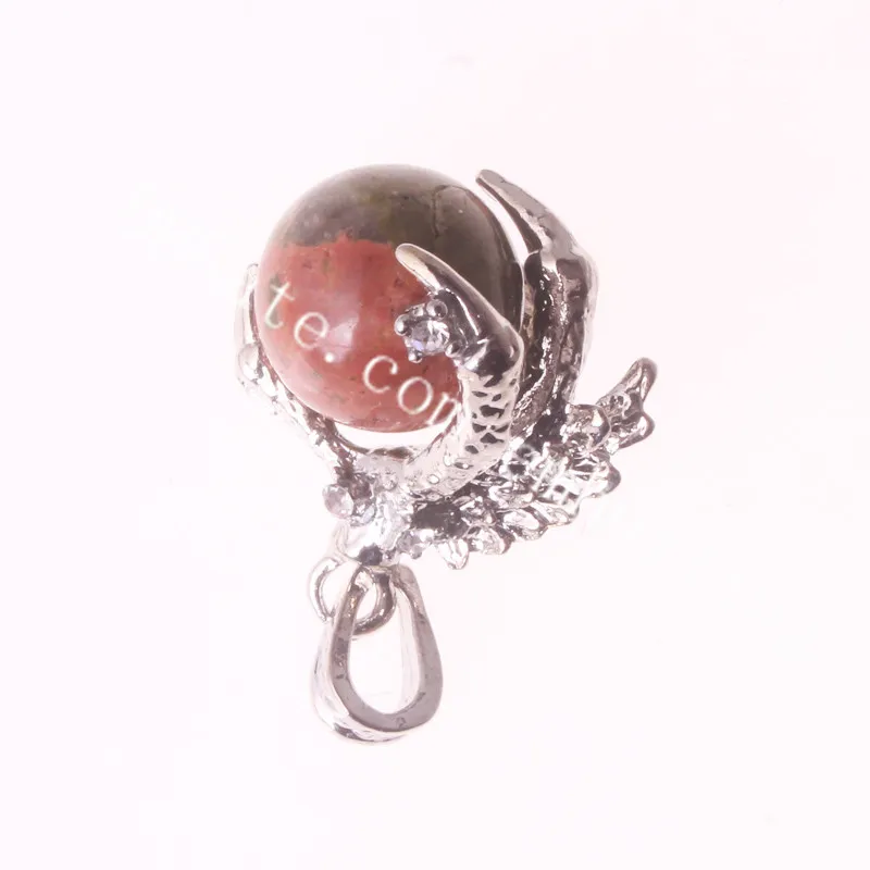 16mm Gemstone Sphere Charm Pendant Men's Gothic Biker Tribal Zinc Alloy Dragon Claw & Natural Stone Quartz Crystal Ball Pendant for Necklace