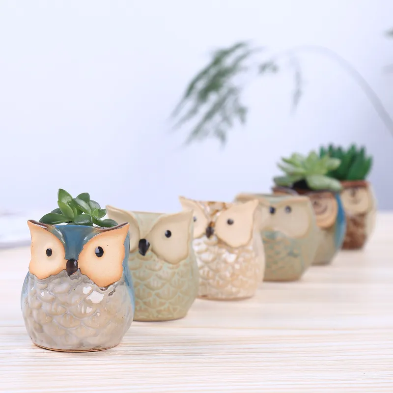 6 Style Cartoon Owl-shaped Flower Pot for Succulents Fleshy Plants Flowerpot Ceramic Small Mini Home Garden Office Decoration