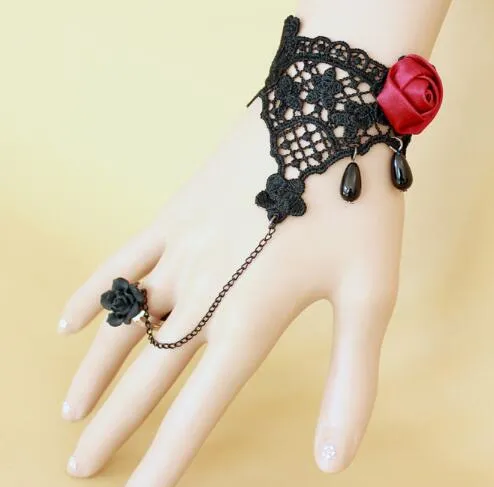 Hot style Korean popular black lace wine red rose bracelet is a chain of personal fashion classic delicate elegance