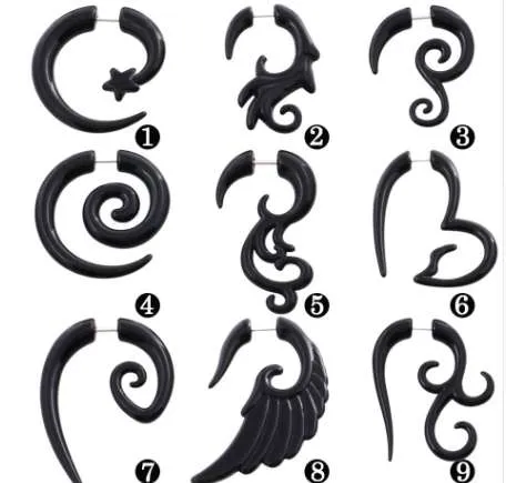 Vintage Punk Black Stainless Steel Fake Ear Stretcher Plugs - Clip-On Cheater Earrings For Men & Women