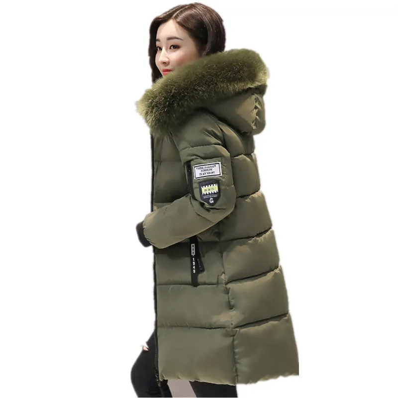 Moda de pele quente encapuçado casaco acolchoado jaqueta de inverno mulher 2017 cor sólida zíper para baixo coon parka plus size 3xl outwear C3748