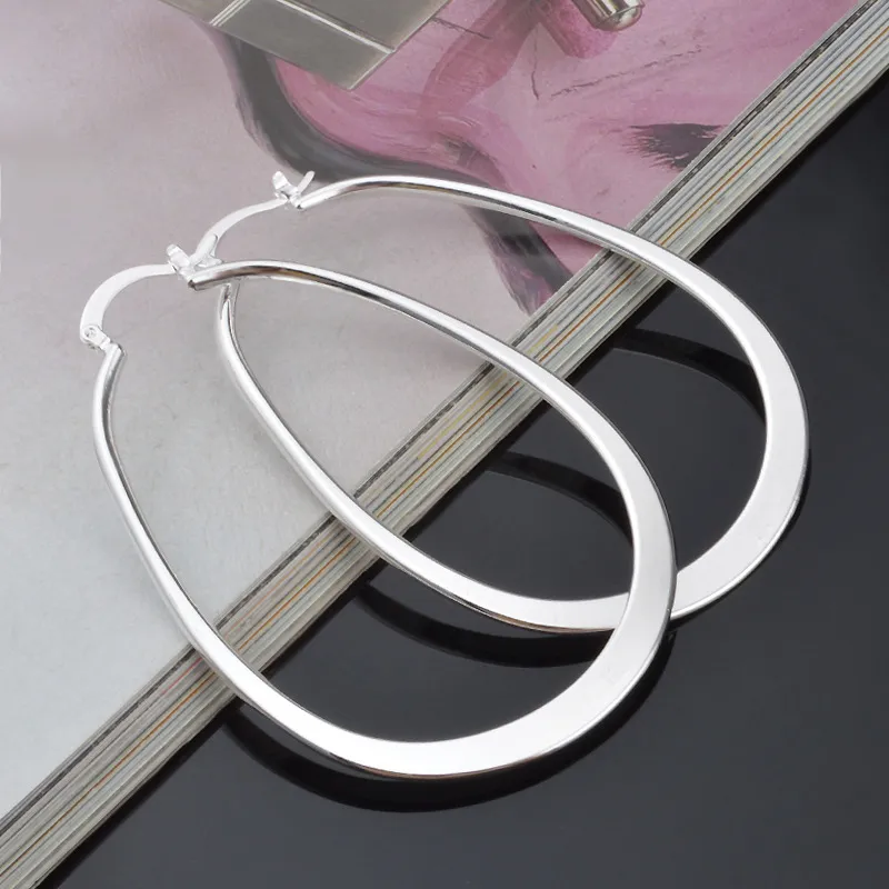 New arrival Fashion U Shape  Round Drop Oval Dangle Hoop Ring 925 Sterling Silver Plated Drop Earring