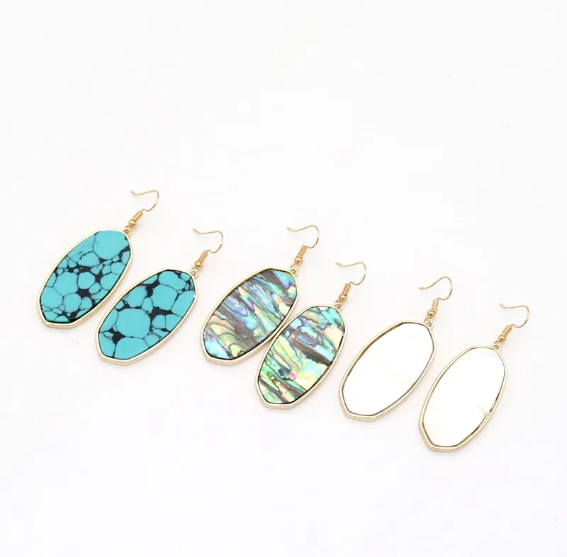 Boucles d'oreilles Druzy pour femmes, couleur or, géométrie, coquille Turquoise, breloque, bijoux de marque