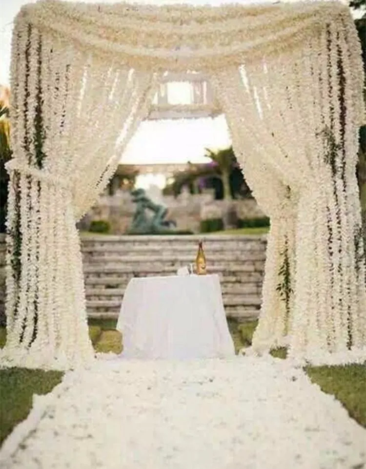 2 metros de simulación blanca flor de Hortensia vid de glicinia de seda Artificial para la decoración del jardín de la boda 10 unids/lote envío gratis