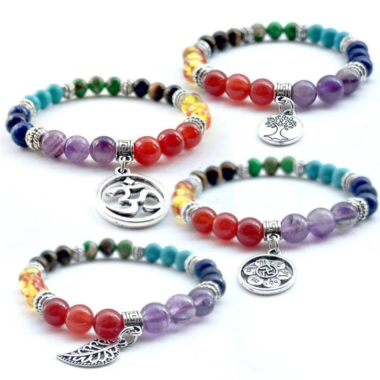 Natuursteen Armbanden 7 Reiki Chakra Healing Balance Beads Armband voor Vrouwen Gebed Balance Kralen Armband Stretch Yoga Sieraden