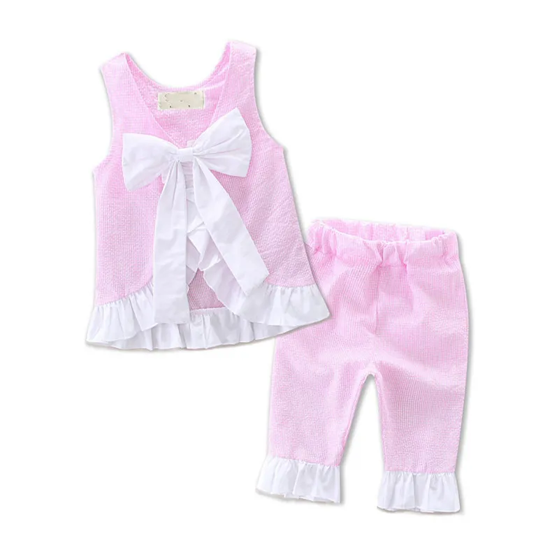 Girls chiffon INS suits sets 2018 New kids bowknot petal edge vest dress + Capri pants suit children clothing TO577