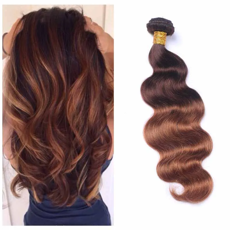 Ombre Peruwiańskie Dark Brown Human Hair Extensions Hurtownie 3/4 Wiązki Dwa Tone 4/30 # Ciało Woda Dziewicza Włosy Weave Weave Oferty