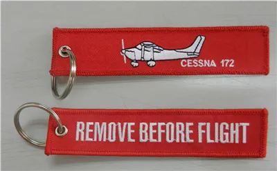 Cessna 172 Aircraft Retirer avant le vol Broderie Porte-clés Porte-clés 13 x 2.8cm 100pcs / lot