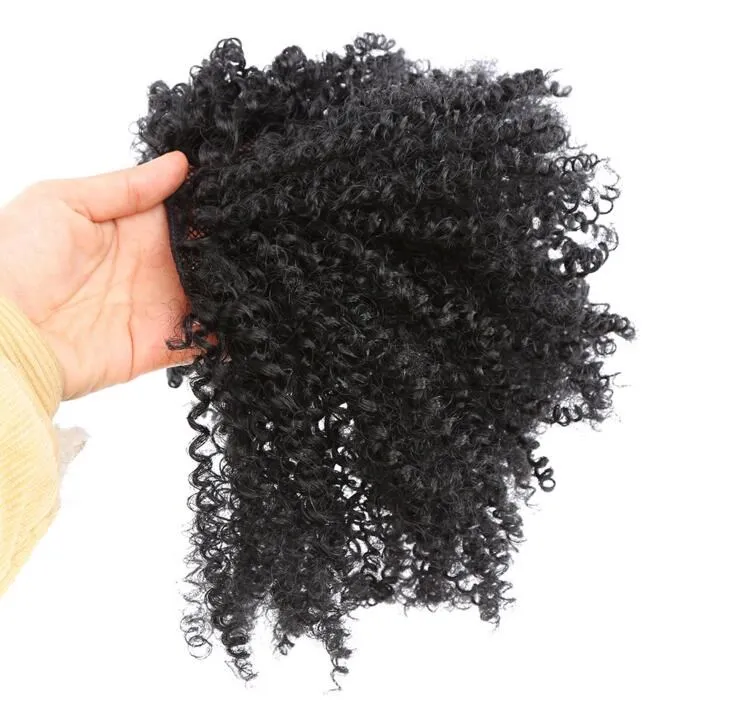 synthetische Haar Pferdeschwanz Haarteile Clip in kurzen hohen Afro verworrenes lockiges menschliches Haar 95g Kordelzug Pferdeschwanz Haarverlängerung für schwarze Frauen