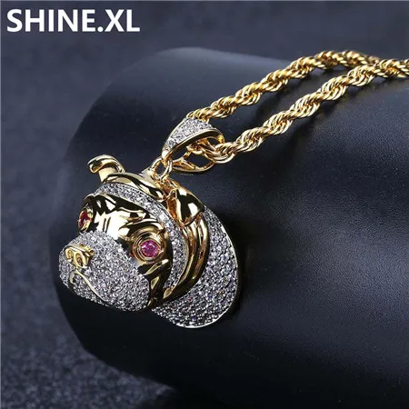 Iced Out Bulldog Pendant Necklace Two-Tone Cubic Zirconia Hip Hop  Jewelry, Shop Now!