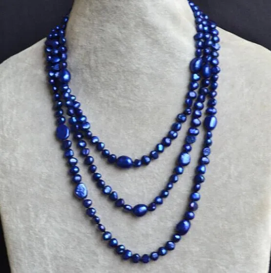 Bijoux en perles d'eau douce naturelles baroques, Long de 52 pouces, bleu marine, cadeau d'anniversaire et de mariage pour femmes, vente en gros